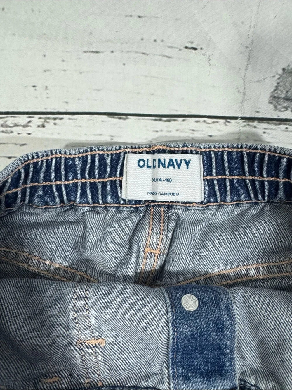 Old Navy Jean Skirt Button Front Light Wash Denim Girl's Size XL 14-16 EUC